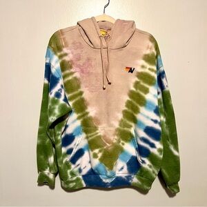 Aviator Nation: HAND DYED V RELAXED HOODIE- SAND/BLUE GREEN w/ Bonus Items